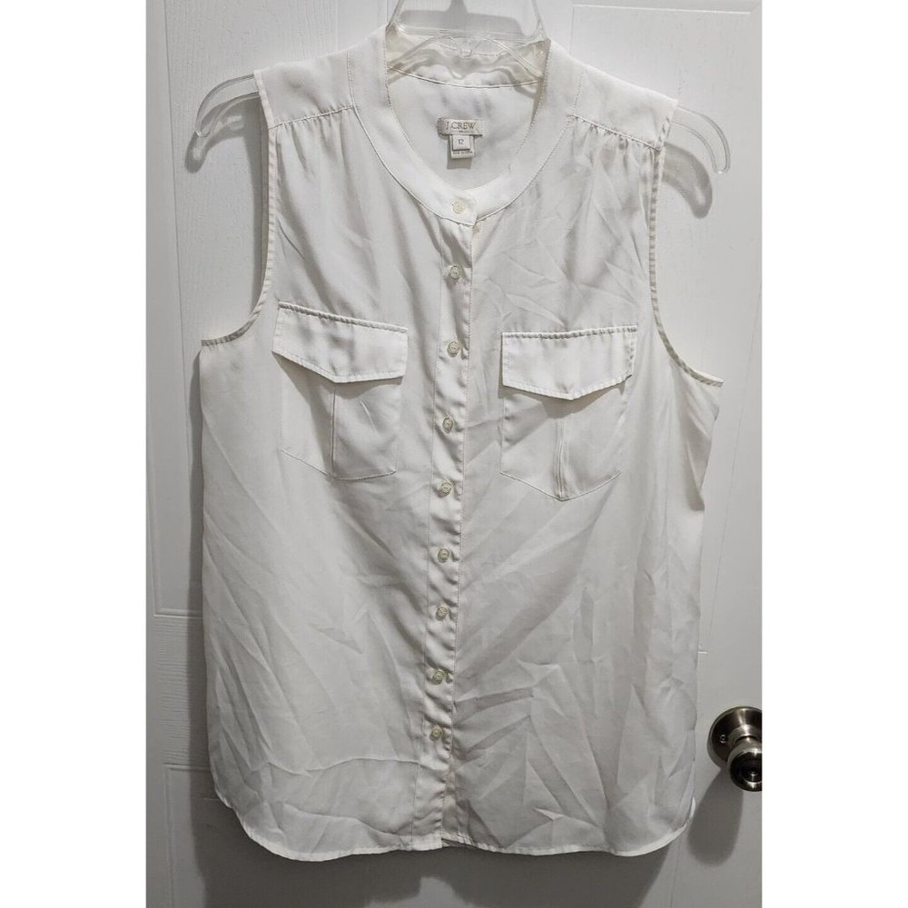 J. Crew Women's Sleeveless Full Button Front Tank Blouse Top Solid Ivory Size 12